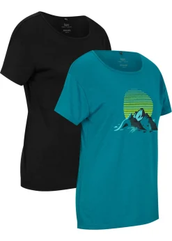 bonprix bonprix Camiseta deportiva de material de secado rápido (2 unidades) turquesa profundo+negro Outlet