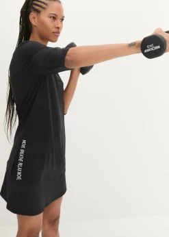 bonprix bonprix Camiseta deportiva larga con abertura y material de secado rápido Negro New
