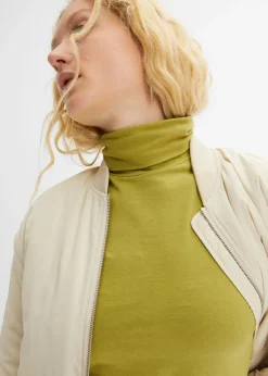 bonprix bonprix Camiseta elástica de cuello vuelto y manga larga Verde oliva-dorado Clearance