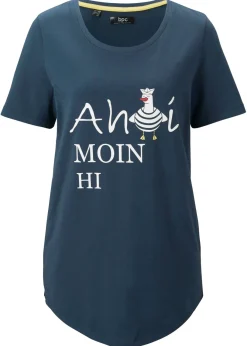 bonprix bonprix Camiseta en mezcla de algodón Azul marino estampado Online
