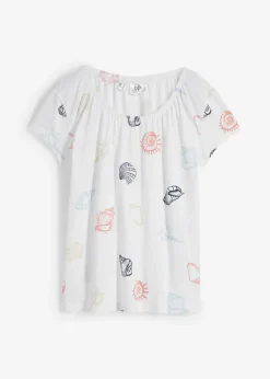 bonprix bonprix Camiseta estampada de algodón orgánico con cuello redondo Blanco Sale