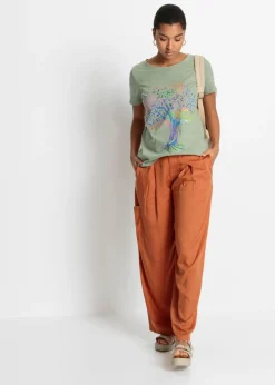 bonprix bonprix Camiseta estampada de algodón orgánico Verde alga Discount