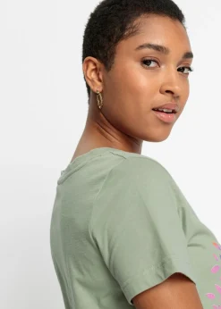 bonprix bonprix Camiseta estampada de algodón orgánico Verde alga Discount