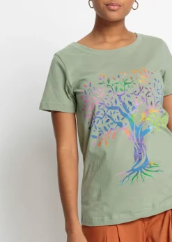 bonprix bonprix Camiseta estampada de algodón orgánico Verde alga Discount