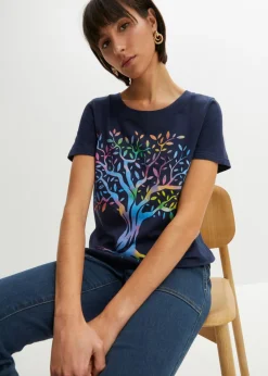 bonprix bonprix Camiseta estampada de algodón orgánico Azul marino estampado Best