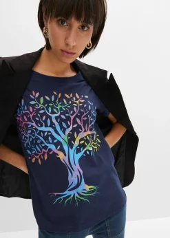 bonprix bonprix Camiseta estampada de algodón orgánico Azul marino estampado Best
