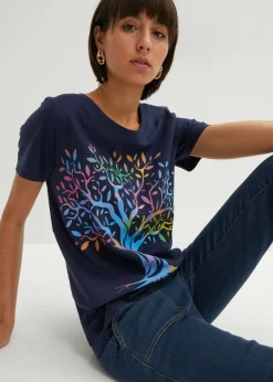 bonprix bonprix Camiseta estampada de algodón orgánico Azul marino estampado Best