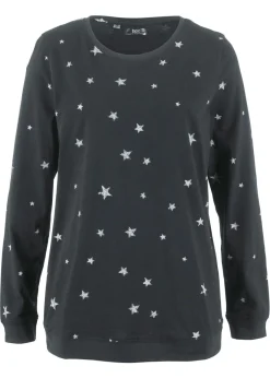 bonprix bonprix Camiseta estampada de algodón con manga larga Negro estampado New
