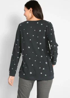 bonprix bonprix Camiseta estampada de algodón con manga larga Negro estampado New