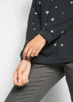 bonprix bonprix Camiseta estampada de algodón con manga larga Negro estampado New