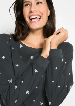 bonprix bonprix Camiseta estampada de algodón con manga larga Negro estampado New