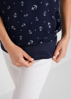 bonprix bonprix Camiseta georgette, de manda corta Azul marino-blanco estampado Sale