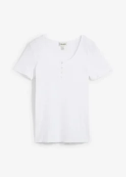 bonprix bonprix Camiseta henley con algodón orgánico puro Blanco New