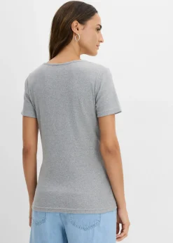 bonprix bonprix Camiseta henley con algodón orgánico puro Gris claro jaspeado Discount