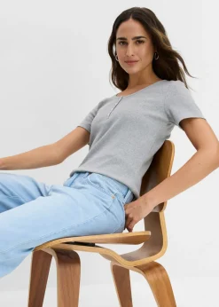 bonprix bonprix Camiseta henley con algodón orgánico puro Gris claro jaspeado Discount