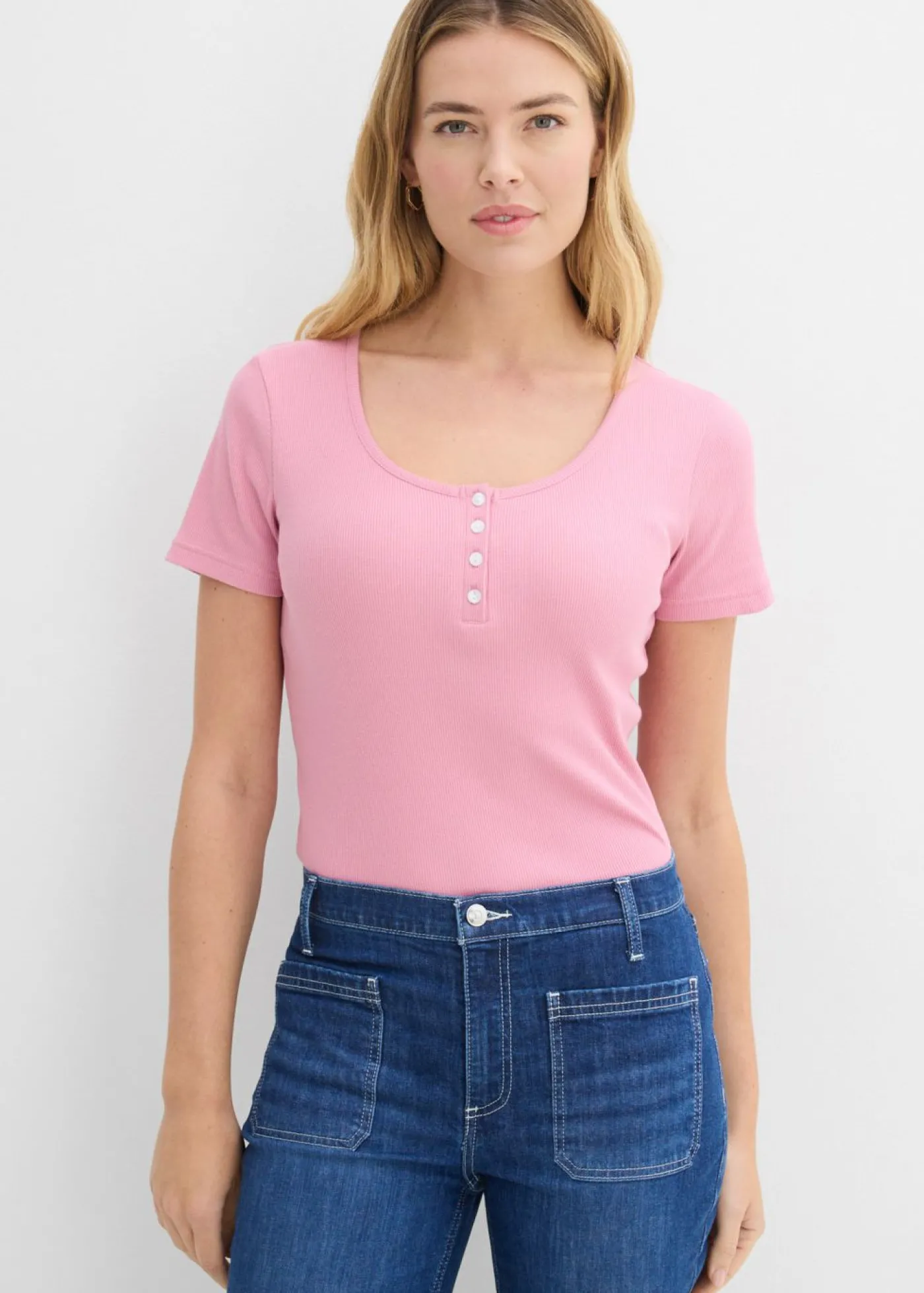 bonprix bonprix Camiseta henley con algodón orgánico puro orquídea ahumado Outlet