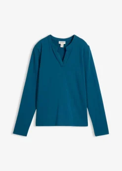 bonprix bonprix Camiseta henley hasta la cadera Petróleo azul Online