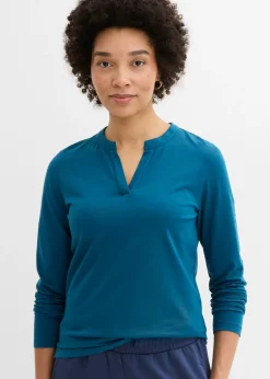 bonprix bonprix Camiseta henley hasta la cadera Petróleo azul Online