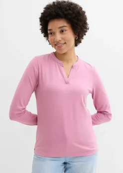 bonprix bonprix Camiseta henley hasta la cadera Malva Discount