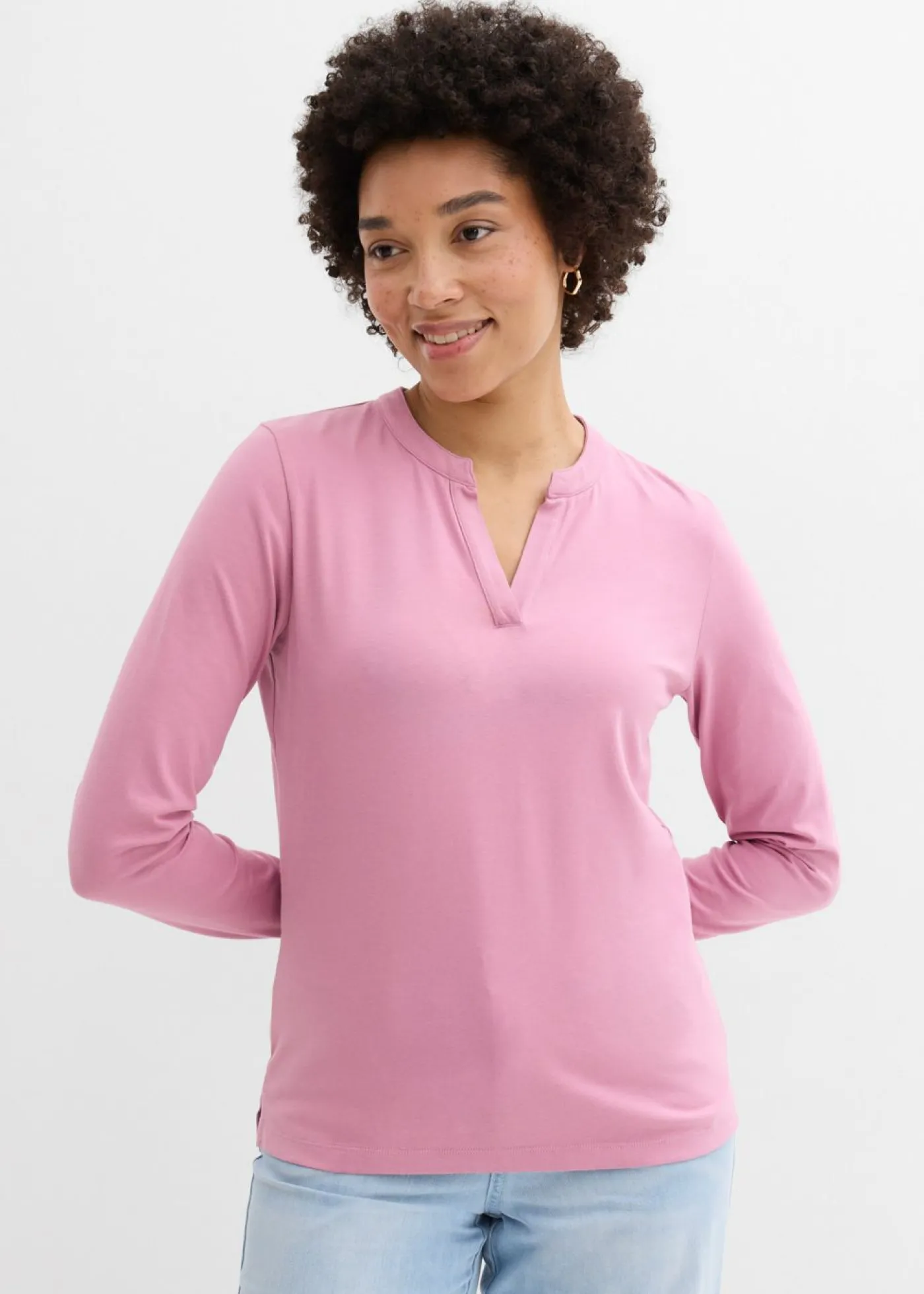 bonprix bonprix Camiseta henley hasta la cadera Malva Discount