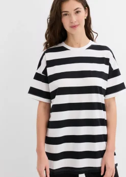 bonprix bonprix Camiseta holgada de algodón orgánico puro Negro-blanco con rayas Hot