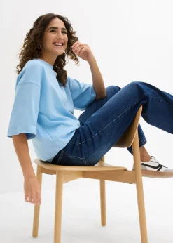 bonprix bonprix Camiseta holgada de algodón orgánico puro y pesado Azul claro Outlet