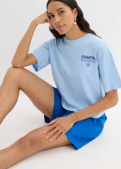 bonprix bonprix Camiseta holgada de algodón orgánico puro Azul claro Online