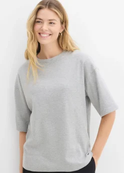 bonprix bonprix Camiseta holgada de algodón orgánico puro y pesado Gris claro jaspeado Online