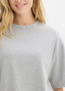 bonprix bonprix Camiseta holgada de algodón orgánico puro y pesado Gris claro jaspeado Online