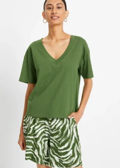 bonprix bonprix Camiseta holgada de algodón orgánico puro verde cactus Discount