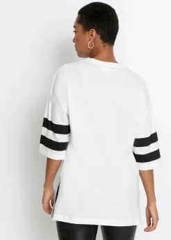 bonprix bonprix Camiseta holgada de algodón orgánico puro Blanco-negro