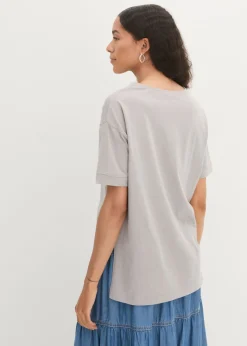 bonprix bonprix Camiseta holgada de algodón con aberturas laterales gris sombra Clearance