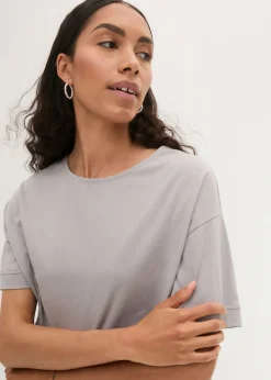 bonprix bonprix Camiseta holgada de algodón con aberturas laterales gris sombra Clearance