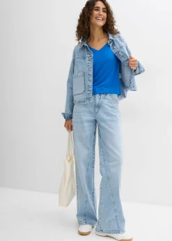 bonprix bonprix Camiseta holgada de mezcla de viscosa fluida Azur Best