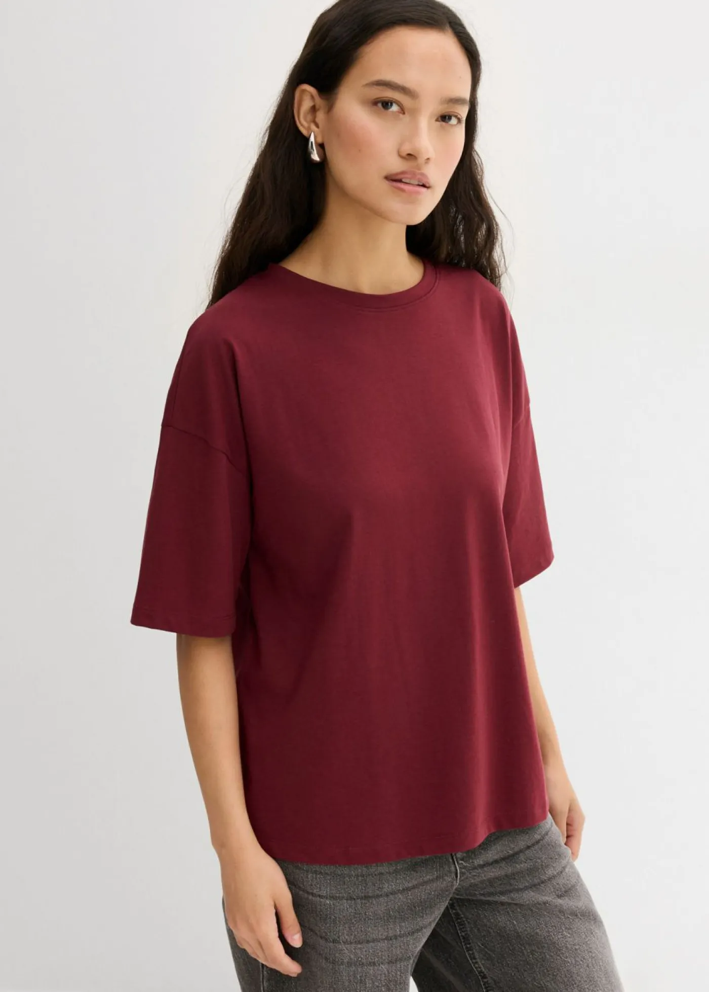bonprix bonprix Camiseta holgada de mezcla de algodón rojo avellana Sale