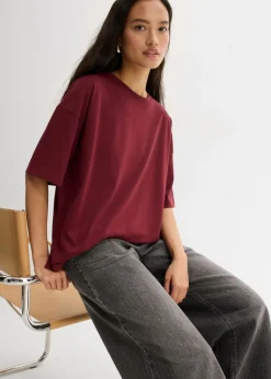 bonprix bonprix Camiseta holgada de mezcla de algodón rojo avellana Sale