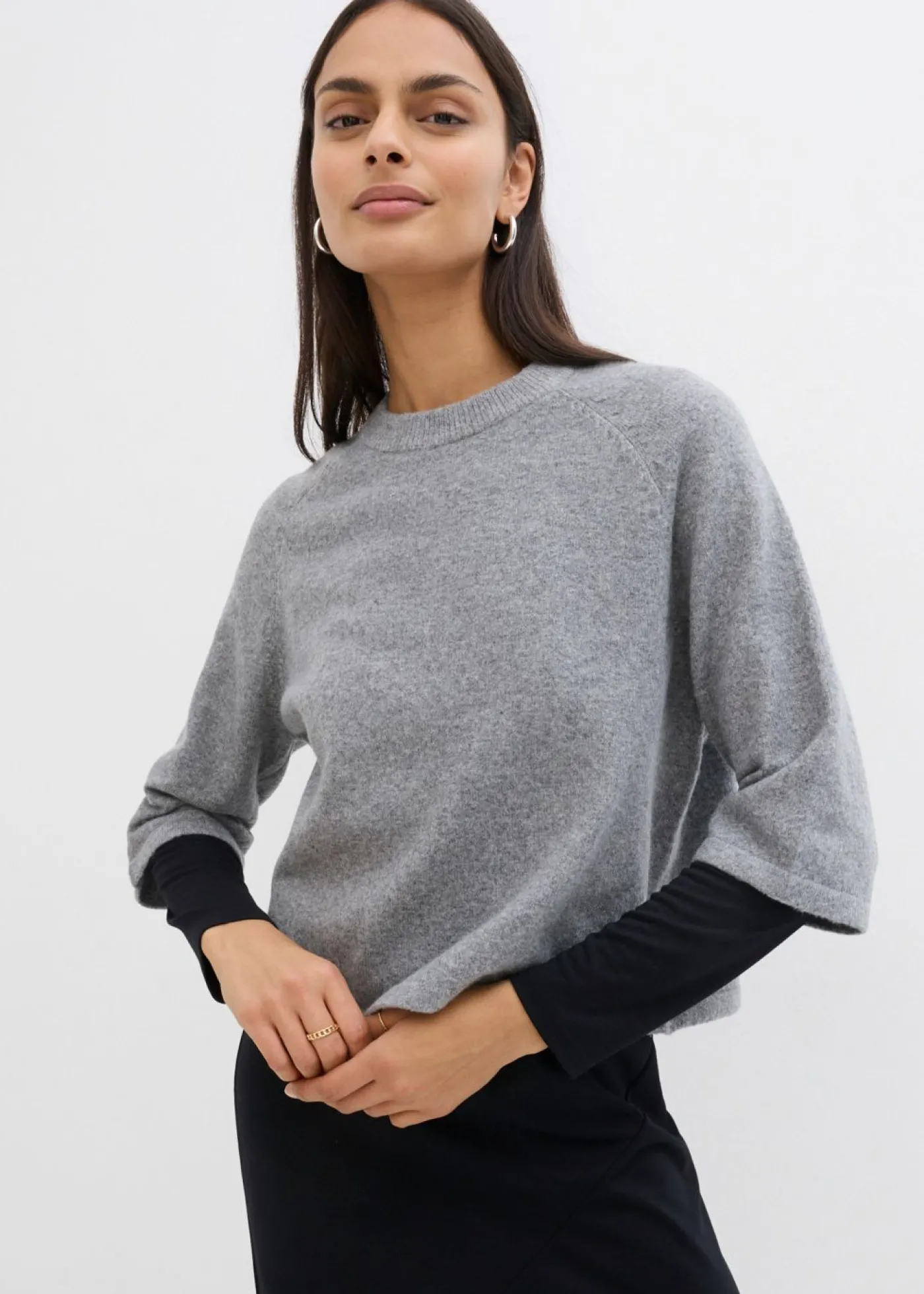 bonprix bonprix Camiseta holgada de punto Gris jaspeado Discount