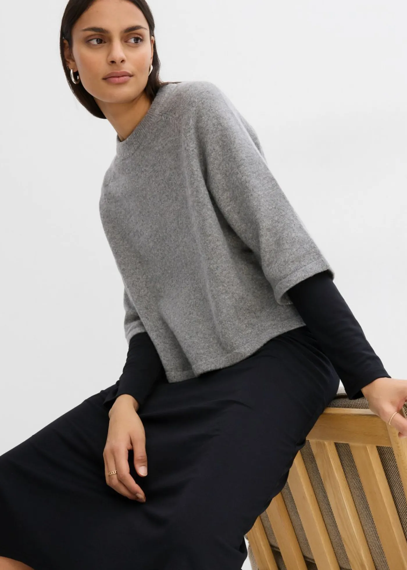 bonprix bonprix Camiseta holgada de punto Gris jaspeado Discount