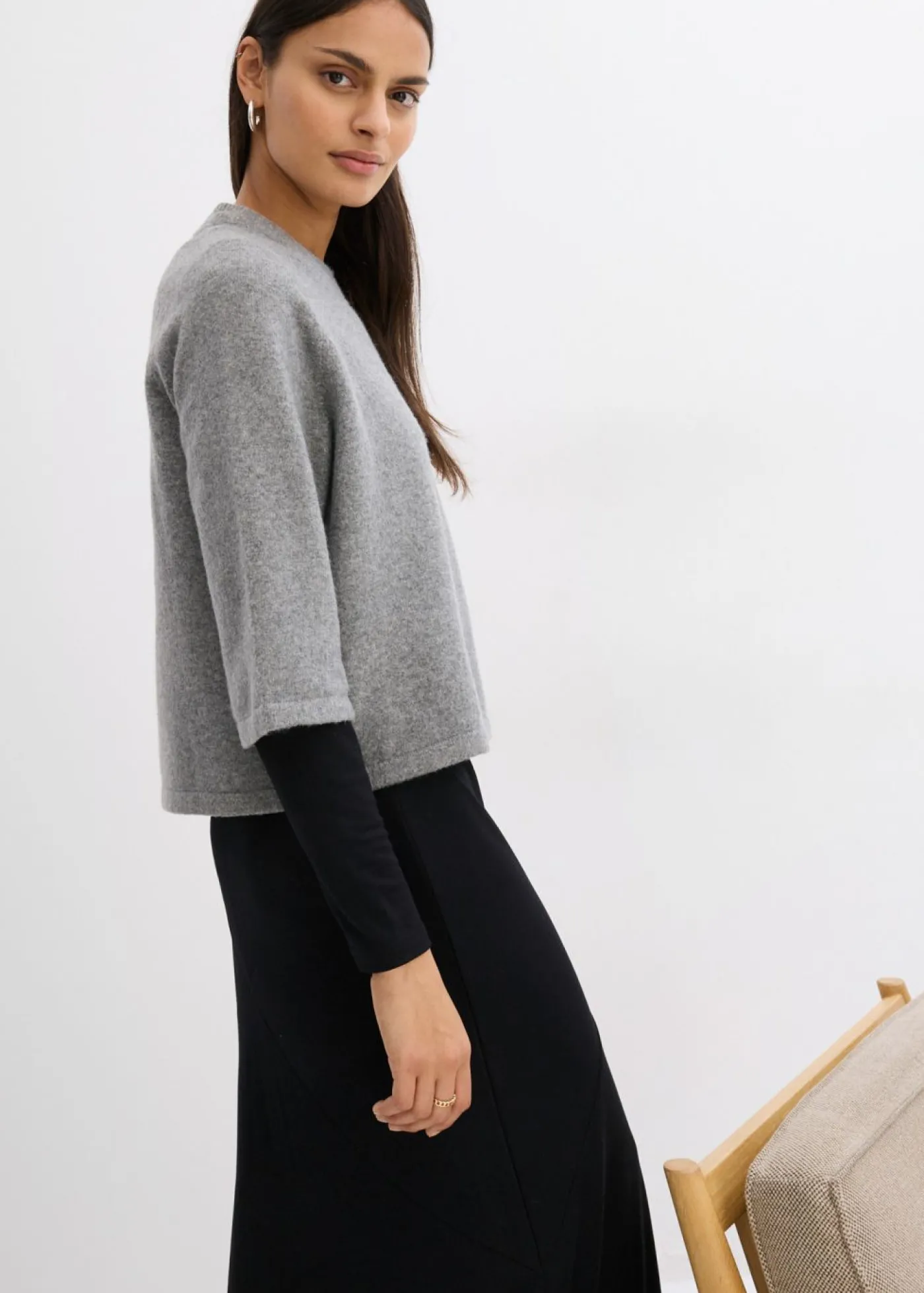 bonprix bonprix Camiseta holgada de punto Gris jaspeado Discount