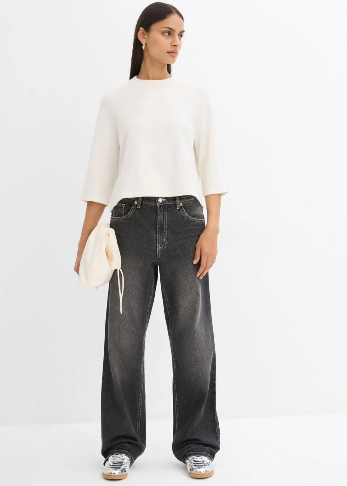 bonprix bonprix Camiseta holgada de punto blanco lana moteado Online