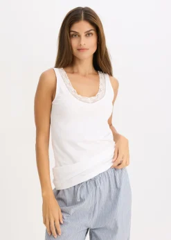 bonprix bonprix Camiseta interior de algodón orgánico y encaje (2 unidades) Negro-blanco