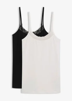 bonprix bonprix Camiseta interior de algodón orgánico y encaje (2 unidades) Negro-blanco