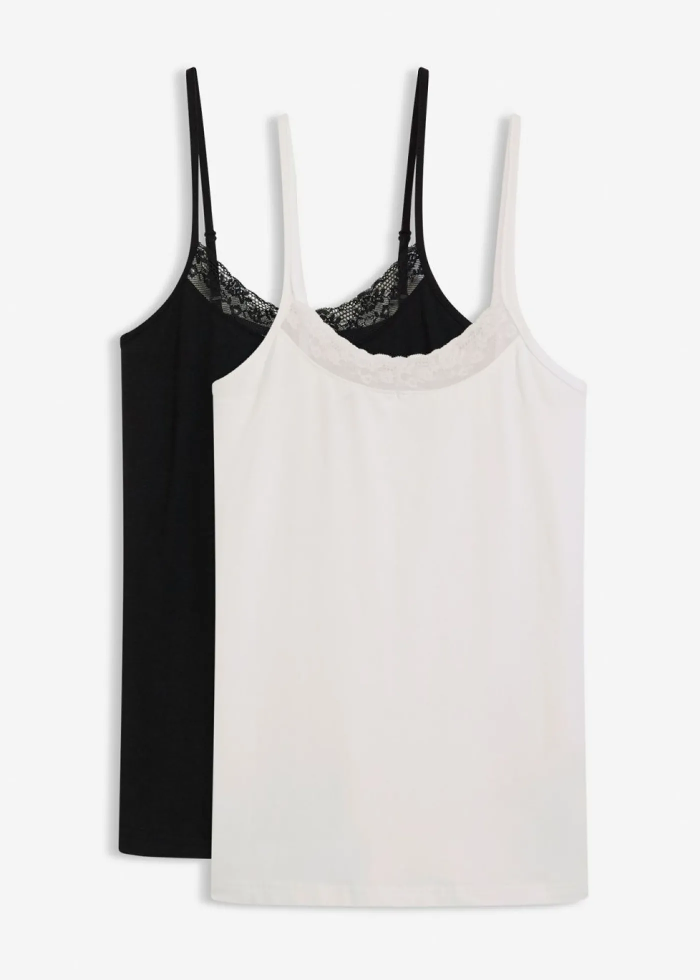 bonprix bonprix Camiseta interior de algodón orgánico y encaje (2 unidades) Negro-blanco
