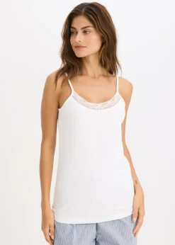 bonprix bonprix Camiseta interior de algodón orgánico y encaje (2 unidades) Negro-blanco