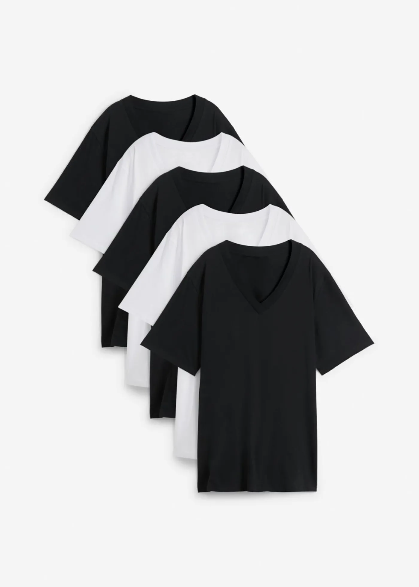 bonprix bonprix Camiseta larga ancha con cuello en V, manga corta (5 unidades) Negro-blanco Hot
