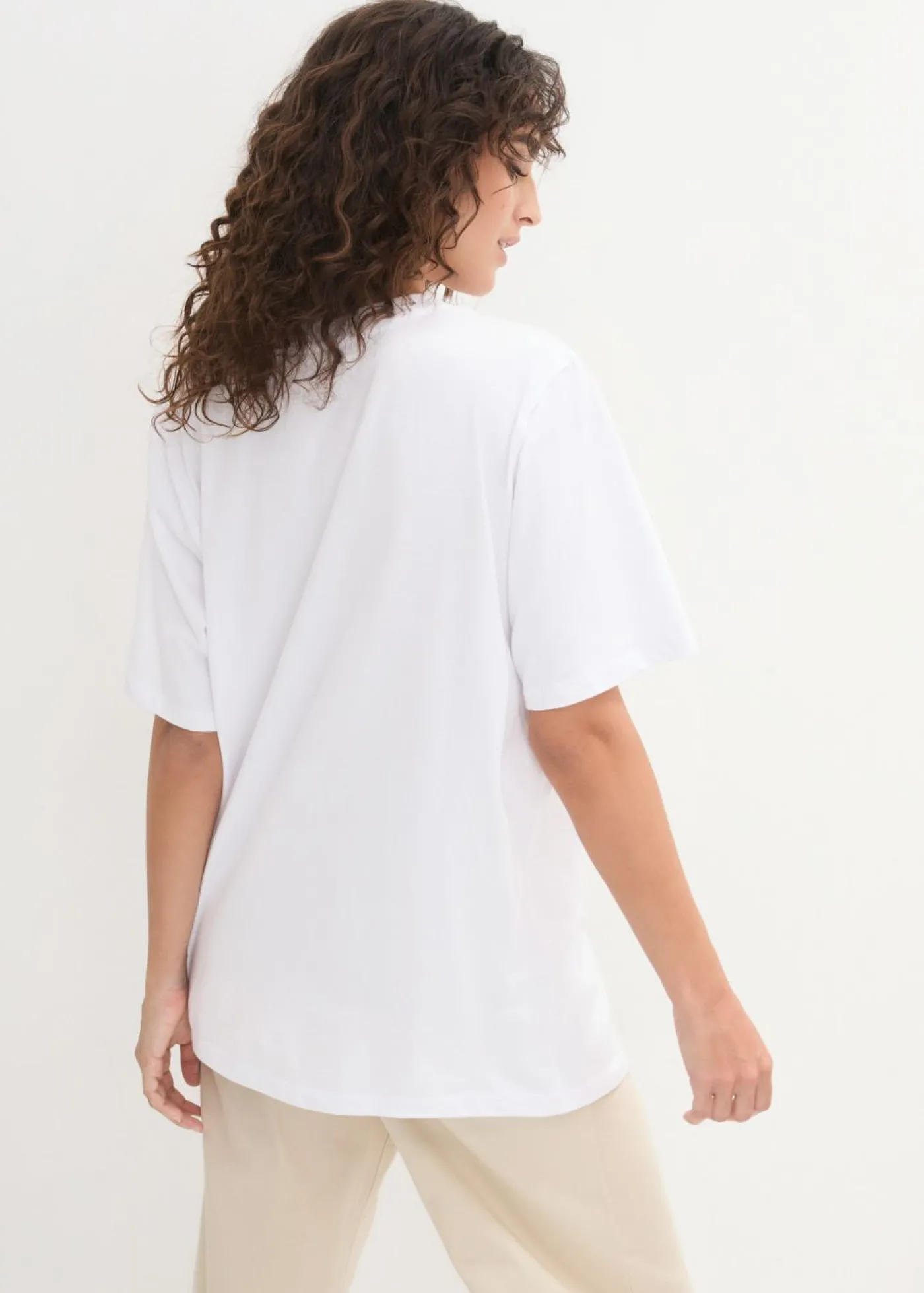 bonprix bonprix Camiseta larga ancha con cuello en V, manga corta (5 unidades) Negro-blanco Hot