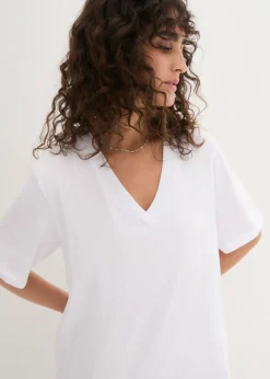 bonprix bonprix Camiseta larga ancha con cuello en V, manga corta (5 unidades) Negro-blanco Hot