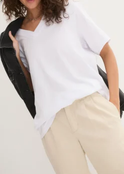 bonprix bonprix Camiseta larga ancha con cuello en V, manga corta (5 unidades) Negro-blanco Hot