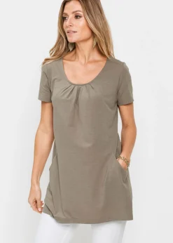 bonprix bonprix Camiseta larga con viscosa Marrón grisáceo New