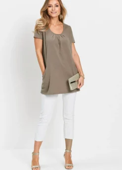 bonprix bonprix Camiseta larga con viscosa Marrón grisáceo New